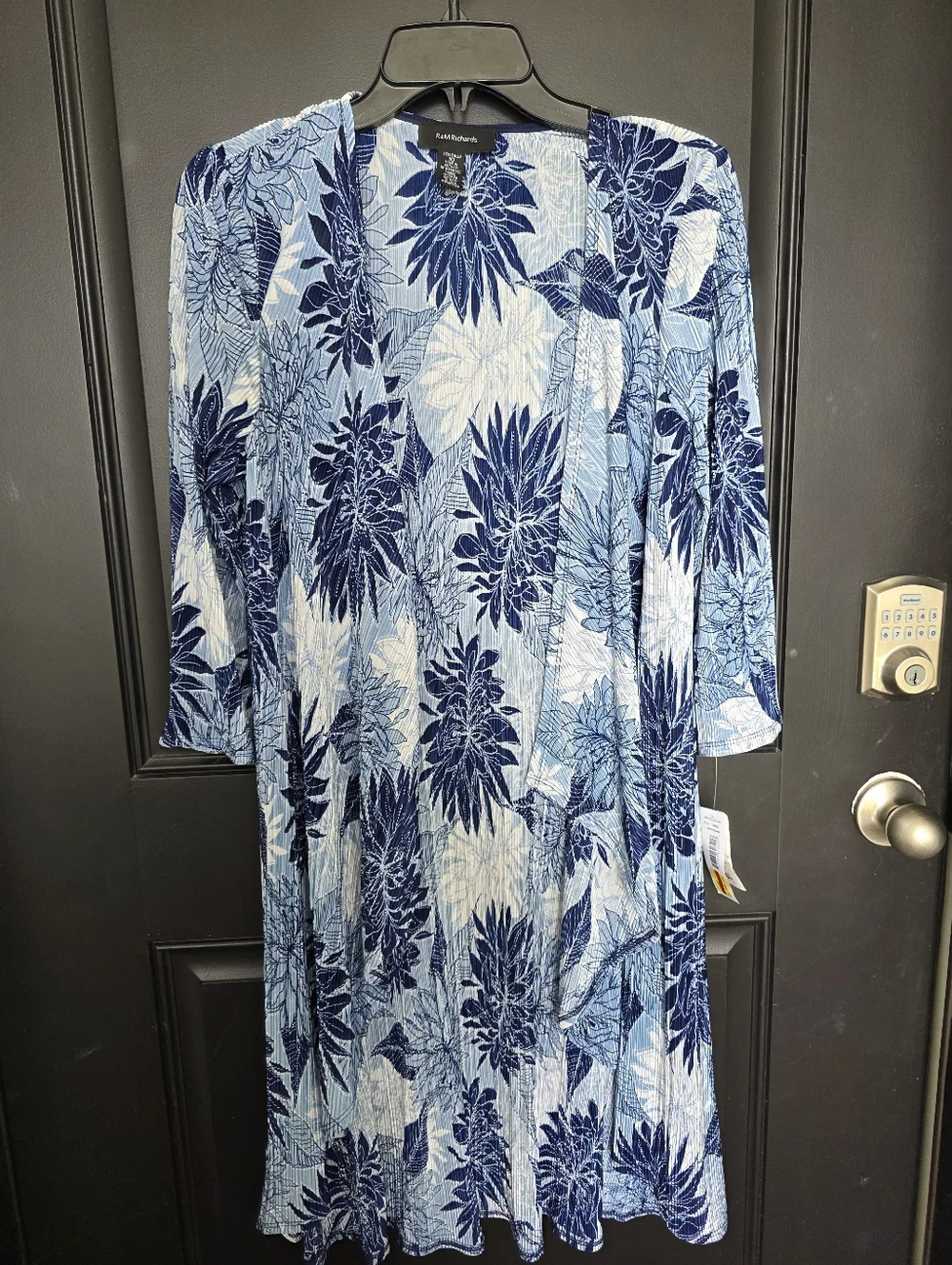 R&M Richards 2PC Dress Set Size 10 Navy Blue Floral Jacket Overlay Necklace NWT - Picture 9 of 10